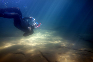 Dominic diving in Julian Bay, Stockton Island, Apostle Islands National Lakeshore.